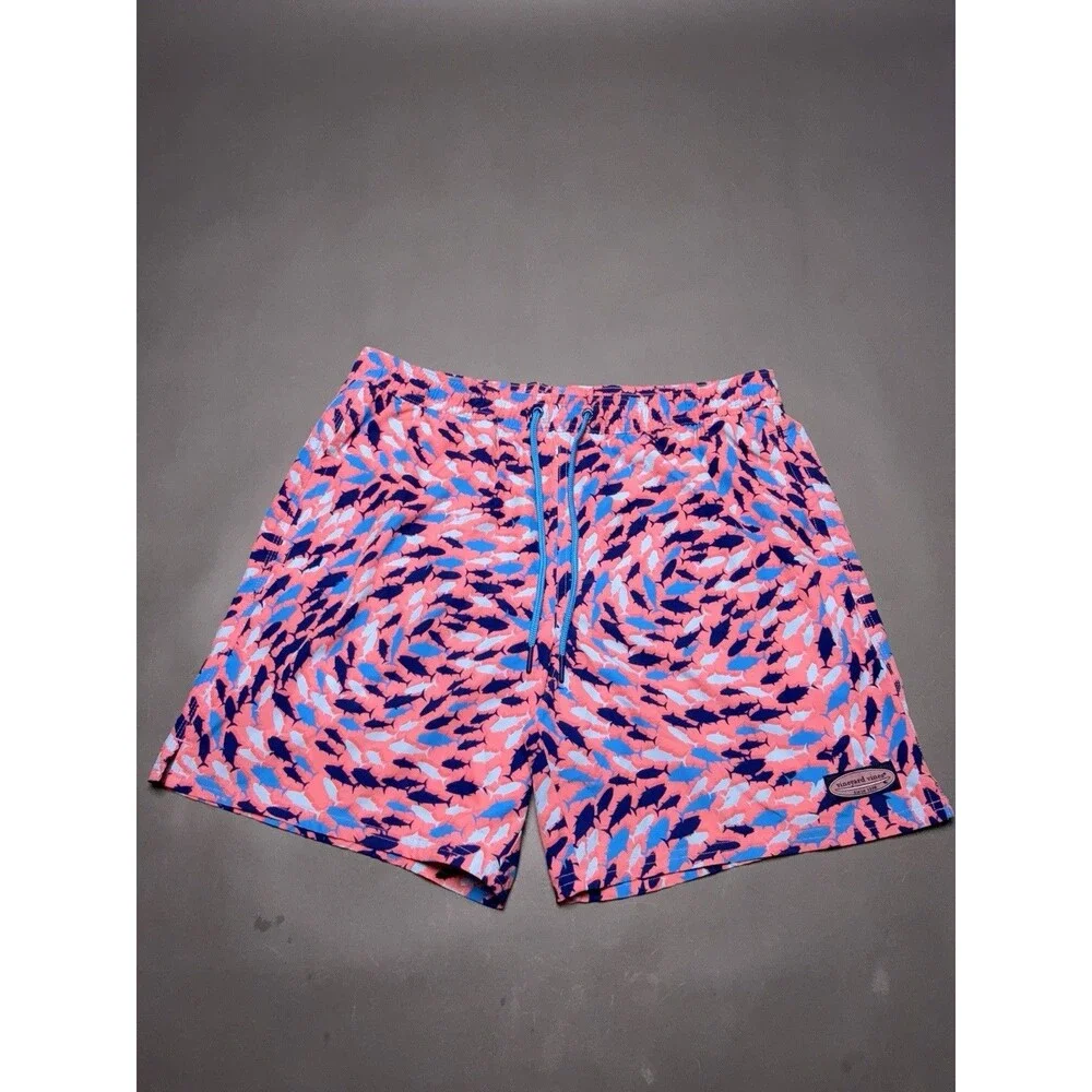 Vineyard Vines Men’s 7” Chappy Swim Trunks L Multicolor Fish Print Shorts